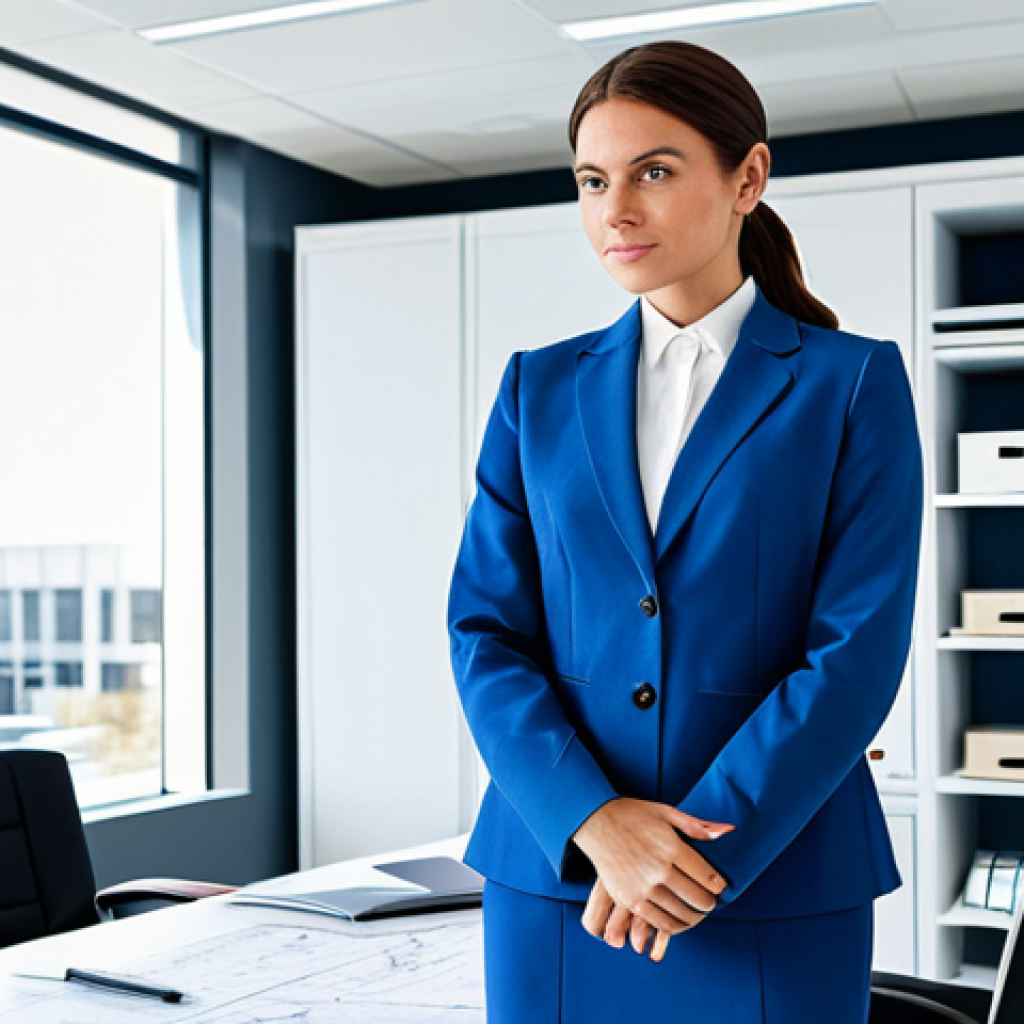 **

"A professional female architect, fully clothed in modest professional attire, standing confidently in a bright, modern office space filled with blueprints and architectural models, safe for work, appropriate content, perfect anatomy, natural proportions, high-resolution photograph, professional, family-friendly."

**