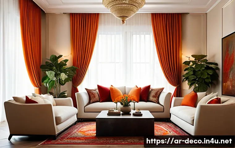 인테리어 코디네이터 이론 정리 방법 - A warm and inviting Arabic-style living room interior featuring creamy beige walls, complemented by ...